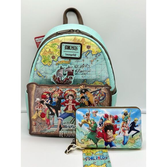 Loungefly One Piece Luffy and Crew Map Mini Backpack and Wallet Set - Picture 1 of 8